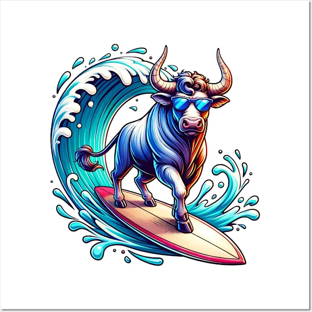 Cool Taurus Surfers gift, Unique Taurus Zodiac Sign Gift for Birthdays and Mother's Day, Father's Day gift, Taurus with sunglasses Wall Art by O.M.Art&Yoga